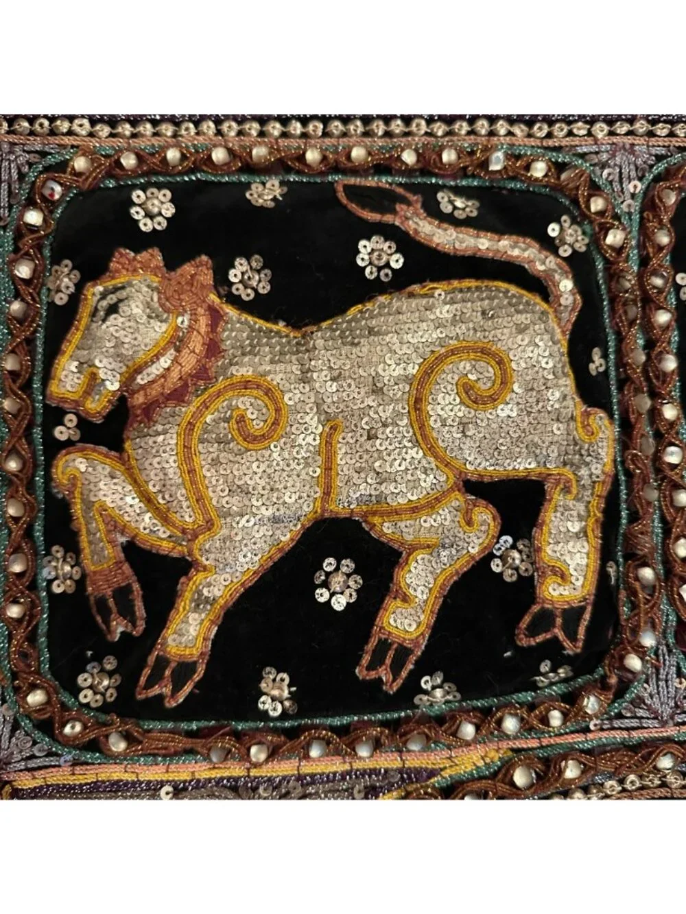 Indian Thai Zodiac Tapestry Vintage Zodiac Wall Decor Sequin Hand Embroidered
